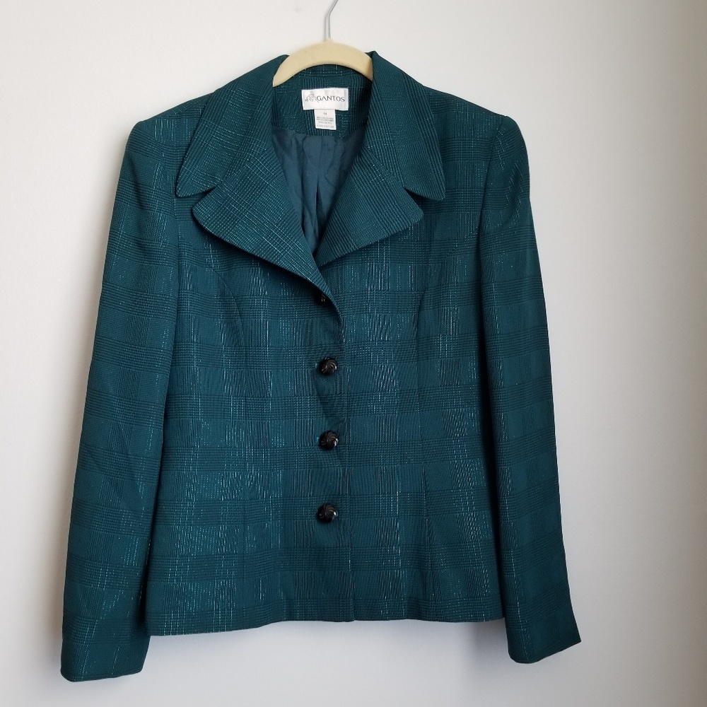 Vintage Gantos teal shimmer four button blazer
